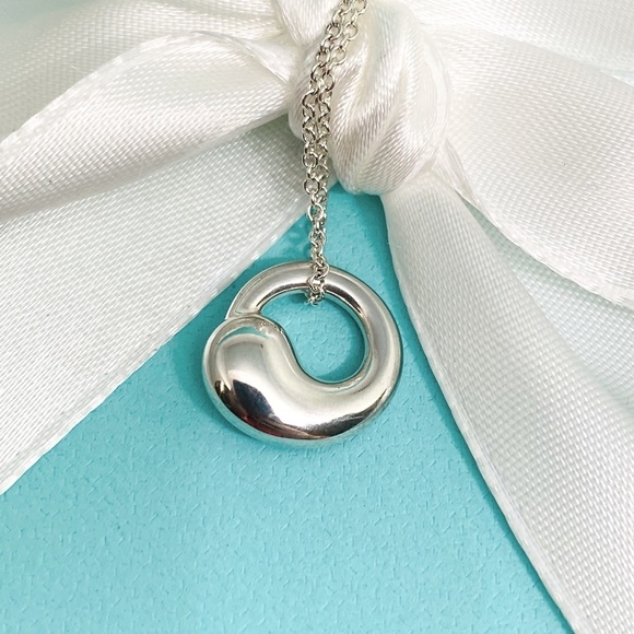 Tiffany & Co. Elsa Peretti Eternal Circle Pendant Necklace .925 Silver 16” - Picture 1 of 9